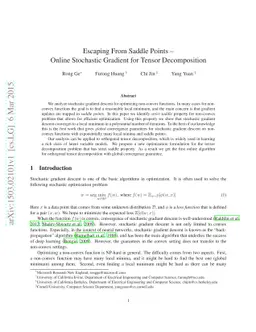 Escaping From Saddle Points --- Online Stochastic Gradient for Tensor
  Decomposition