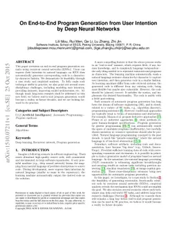 On End-to-End Program Generation from User Intention by Deep Neural
  Networks