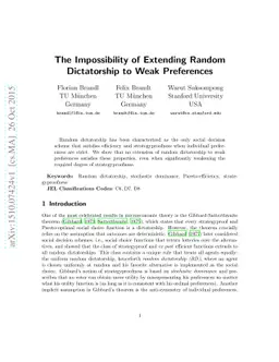 The Impossibility of Extending Random Dictatorship to Weak Preferences