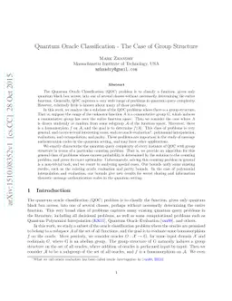 Quantum Oracle Classification - The Case of Group Structure