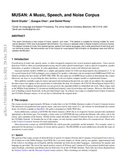 MUSAN: A Music, Speech, and Noise Corpus