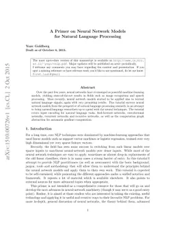 A Primer on Neural Network Models for Natural Language Processing