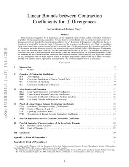 Linear Bounds between Contraction Coefficients for $f$-Divergences