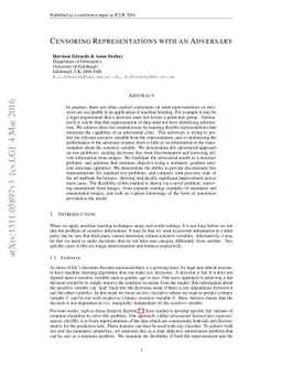 Censoring Representations with an Adversary