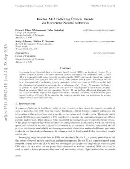 Doctor AI: Predicting Clinical Events via Recurrent Neural Networks