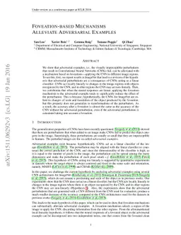 Foveation-based Mechanisms Alleviate Adversarial Examples