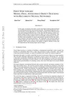 First Step toward Model-Free, Anonymous Object Tracking with Recurrent
  Neural Networks