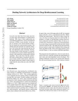 Dueling Network Architectures for Deep Reinforcement Learning