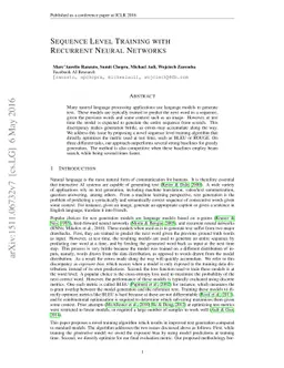 Sequence Level Training with Recurrent Neural Networks