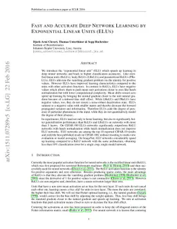 Fast and Accurate Deep Network Learning by Exponential Linear Units
  (ELUs)