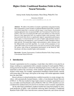 Higher Order Conditional Random Fields in Deep Neural Networks