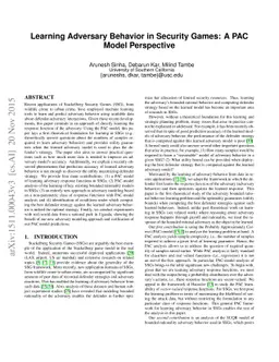 Learning Adversary Behavior in Security Games: A PAC Model Perspective