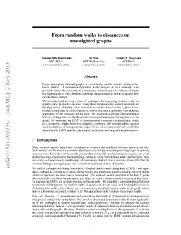 From random walks to distances on unweighted graphs