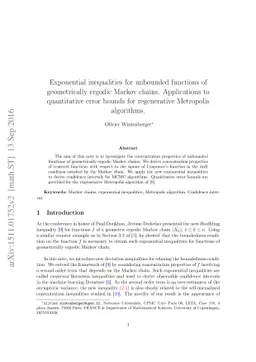 Exponential inequalities for unbounded functions of geometrically
  ergodic Markov chains. Applications to quantitative error bounds for
  regenerative Metropolis algorithms