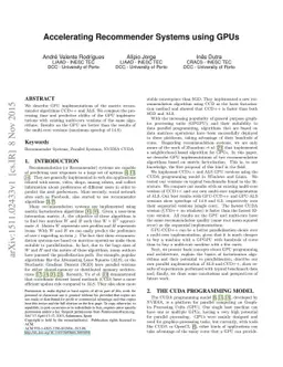 Accelerating Recommender Systems using GPUs