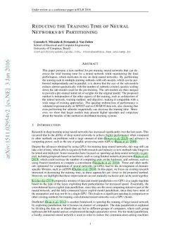 Reducing the Training Time of Neural Networks by Partitioning