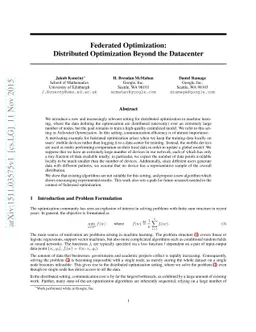 Federated Optimization:Distributed Optimization Beyond the Datacenter