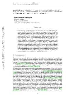 Improving performance of recurrent neural network with relu nonlinearity