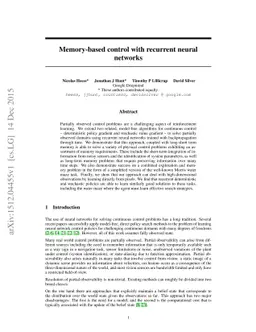 Memory-based control with recurrent neural networks