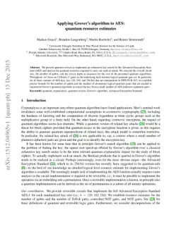 Applying Grover's algorithm to AES: quantum resource estimates
