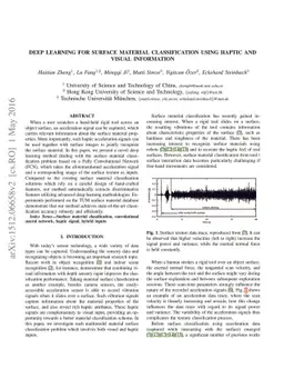 Deep Learning for Surface Material Classification Using Haptic And
  Visual Information