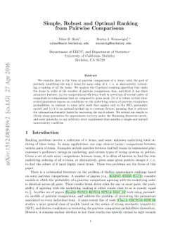 Simple, Robust and Optimal Ranking from Pairwise Comparisons