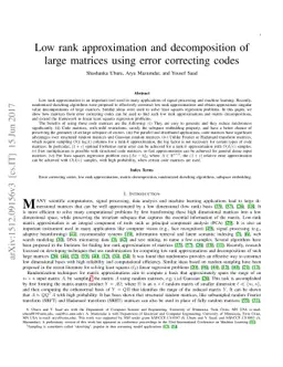 Low rank approximation and decomposition of large matrices using error
  correcting codes