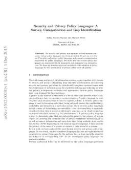 Security and Privacy Policy Languages: A Survey, Categorization and Gap
  Identification