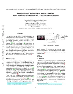 Video captioning with recurrent networks based on frame- and video-level
  features and visual content classification