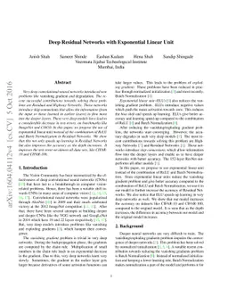 Deep Residual Networks with Exponential Linear Unit