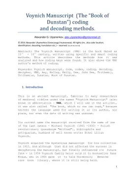 Voynich Manuscript or Book of Dunstan coding and decoding methods