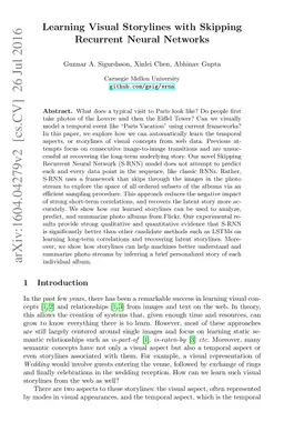 Learning Visual Storylines with Skipping Recurrent Neural Networks