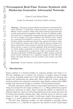 Precomputed Real-Time Texture Synthesis with Markovian Generative
  Adversarial Networks