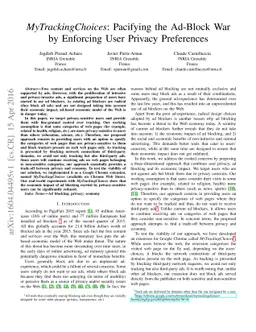 MyTrackingChoices: Pacifying the Ad-Block War by Enforcing User Privacy
  Preferences