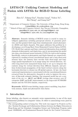 LSTM-CF: Unifying Context Modeling and Fusion with LSTMs for RGB-D Scene
  Labeling