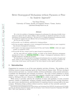 Better Strategyproof Mechanisms without Payments or Prior --- An
  Analytic Approach