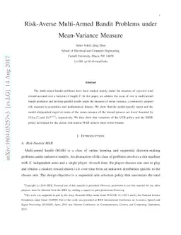 Risk-Averse Multi-Armed Bandit Problems under Mean-Variance Measure