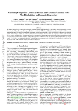 Clustering Comparable Corpora of Russian and Ukrainian Academic Texts:
  Word Embeddings and Semantic Fingerprints