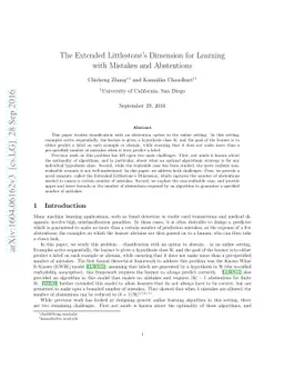 The Extended Littlestone's Dimension for Learning with Mistakes and
  Abstentions
