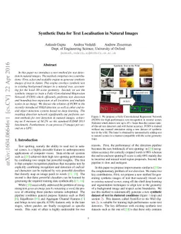 Synthetic Data for Text Localisation in Natural Images