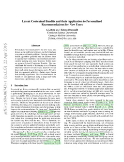 Latent Contextual Bandits and their Application to Personalized
  Recommendations for New Users