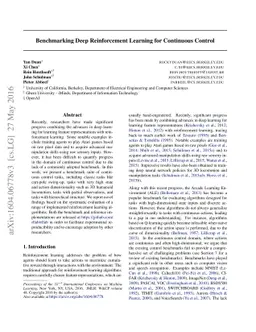 Benchmarking Deep Reinforcement Learning for Continuous Control