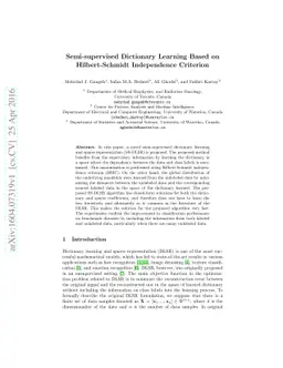 Semi-supervised Dictionary Learning Based on Hilbert-Schmidt
  Independence Criterion