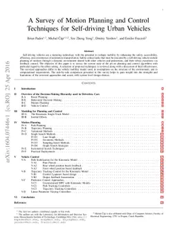 A Survey of Motion Planning and Control Techniques for Self-driving
  Urban Vehicles