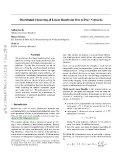 Distributed Clustering of Linear Bandits in Peer to Peer Networks