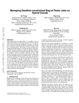 Managing Deadline-constrained Bag-of-Tasks Jobs on Hybrid Clouds