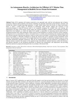 An Autonomous Reactive Architecture for Efficient AUV Mission Time
  Management in Realistic Severe Ocean Environment