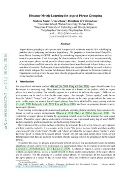 Distance Metric Learning for Aspect Phrase Grouping