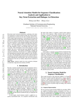 Neural Attention Models for Sequence Classification: Analysis and
  Application to Key Term Extraction and Dialogue Act Detection