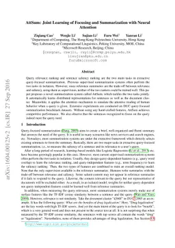 AttSum: Joint Learning of Focusing and Summarization with Neural
  Attention